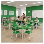 Conjunto Escolar Coletivo 6 a 10 anos com Mesa Quadrada e 4 Lugares