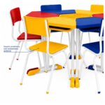 Conjunto Escolar Modular Juvenil com 6 Lugares e Mesas Trapezoidais