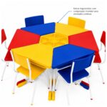 Conjunto Escolar Modular Juvenil com 6 Lugares e Mesas Trapezoidais