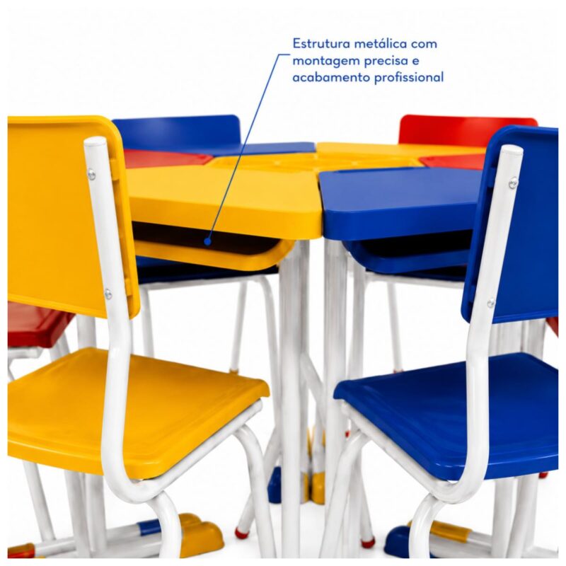 Conjunto Escolar Modular Juvenil com 6 Lugares e Mesas Trapezoidais