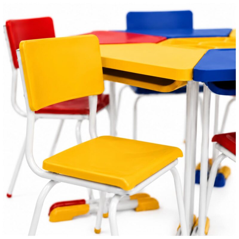 Conjunto Escolar Modular Juvenil com 6 Lugares e Mesas Trapezoidais
