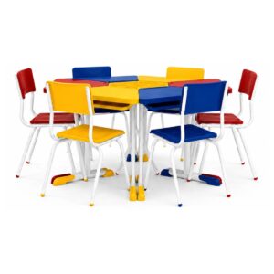 Conjunto Escolar Modular Juvenil com 6 Lugares e Mesas Trapezoidais