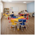 Conjunto Escolar Modular Juvenil com 6 Lugares e Mesas Trapezoidais