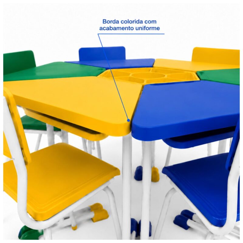Conjunto Escolar Modular Juvenil com 6 Lugares e Mesas Trapezoidais