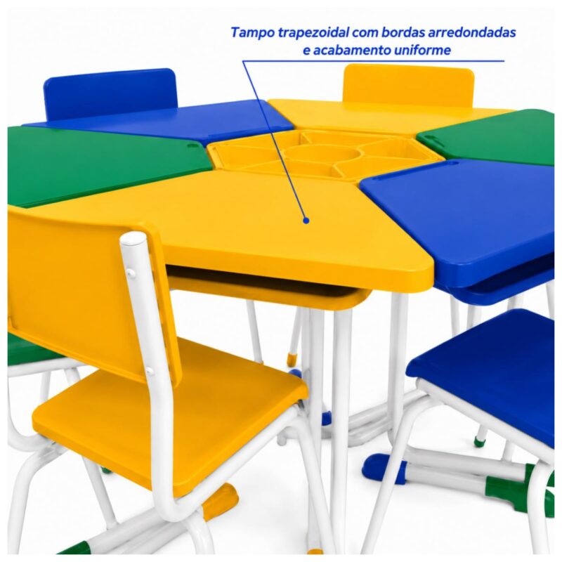 Conjunto Escolar Modular Juvenil com 6 Lugares e Mesas Trapezoidais