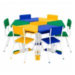 Conjunto Escolar Modular Juvenil com 6 Lugares e Mesas Trapezoidais