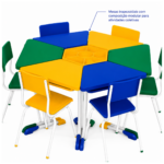 Conjunto Escolar Modular Juvenil com 6 Lugares e Mesas Trapezoidais