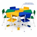 Conjunto Escolar Modular Juvenil com 6 Lugares e Mesas Trapezoidais