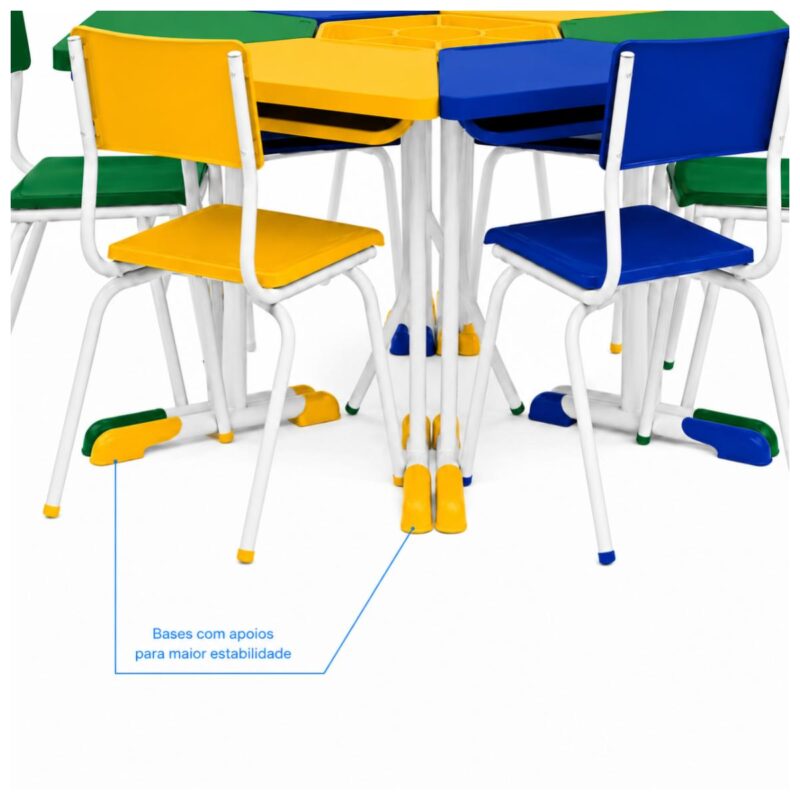 Conjunto Escolar Modular Juvenil com 6 Lugares e Mesas Trapezoidais