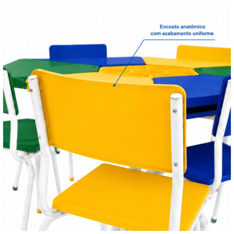 Conjunto Escolar Modular Juvenil com 6 Lugares e Mesas Trapezoidais