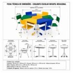 Conjunto Escolar Modular Juvenil com 6 Lugares e Mesas Trapezoidais