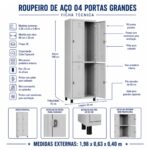 Roupeiro de Aço 4 Portas com Pitão para Cadeado