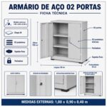 Armário de Aço PA-100 com 2 Prateleiras 100 cm