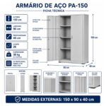 Armário de Aço PA-150 com 3 Prateleiras 150 cm