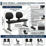 Longarina Estofada Executiva 2 Lugares para Recepção