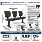 Longarina Estofada Executiva 3 Lugares para Recepção