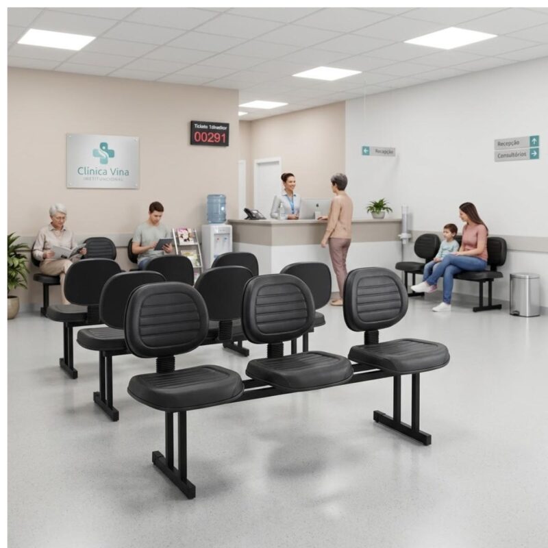 Longarina Executiva 3 Lugares Estofada para Recepção