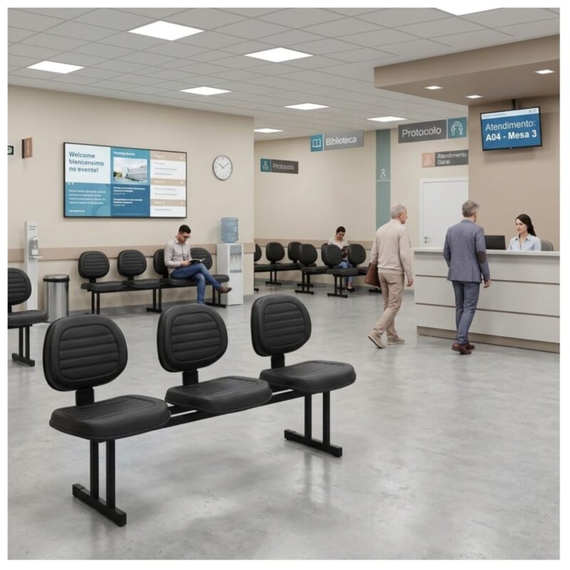Longarina Executiva 3 Lugares Estofada para Recepção