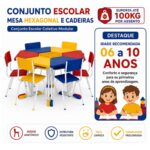 Conjunto Escolar Modular Juvenil com 6 Lugares e Mesas Trapezoidais