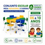 Conjunto Escolar Modular Juvenil com 6 Lugares e Mesas Trapezoidais