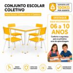 Conjunto Escolar Coletivo 6 a 10 anos com Mesa Quadrada e 4 Lugares