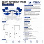 Conjunto Escolar Coletivo 6 a 10 anos com Mesa Quadrada e 4 Lugares