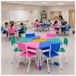 Conjunto Escolar Modular Juvenil com 6 Lugares e Mesas Trapezoidais