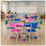 Conjunto Escolar Modular Juvenil com 6 Lugares e Mesas Trapezoidais