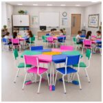 Conjunto Escolar Modular Juvenil com 6 Lugares e Mesas Trapezoidais