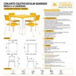 Conjunto Escolar Coletivo 6 a 10 anos com Mesa Quadrada e 4 Lugares