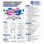 Conjunto Escolar Modular Juvenil com 6 Lugares e Mesas Trapezoidais