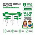 Conjunto Escolar Coletivo 6 a 10 anos com Mesa Quadrada e 4 Lugares