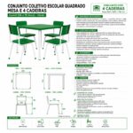 Conjunto Escolar Coletivo 6 a 10 anos com Mesa Quadrada e 4 Lugares