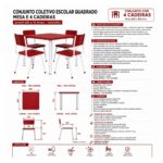 Conjunto Escolar Coletivo 6 a 10 anos com Mesa Quadrada e 4 Lugares