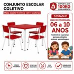 Conjunto Escolar Coletivo 6 a 10 anos com Mesa Quadrada e 4 Lugares