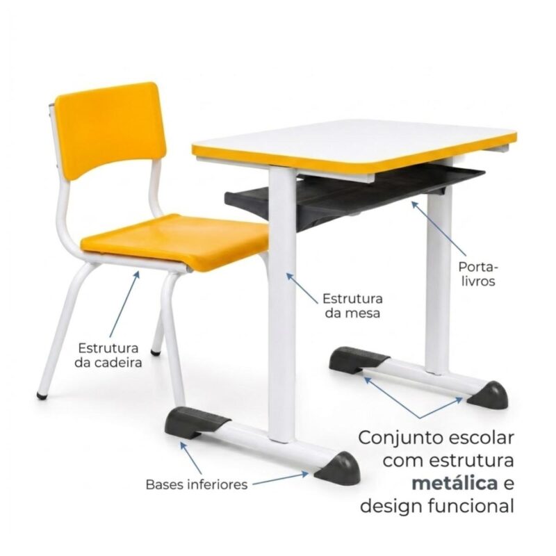 Conjunto Escolar Amarelo com Mesa e Cadeira 03 a 06 Anos