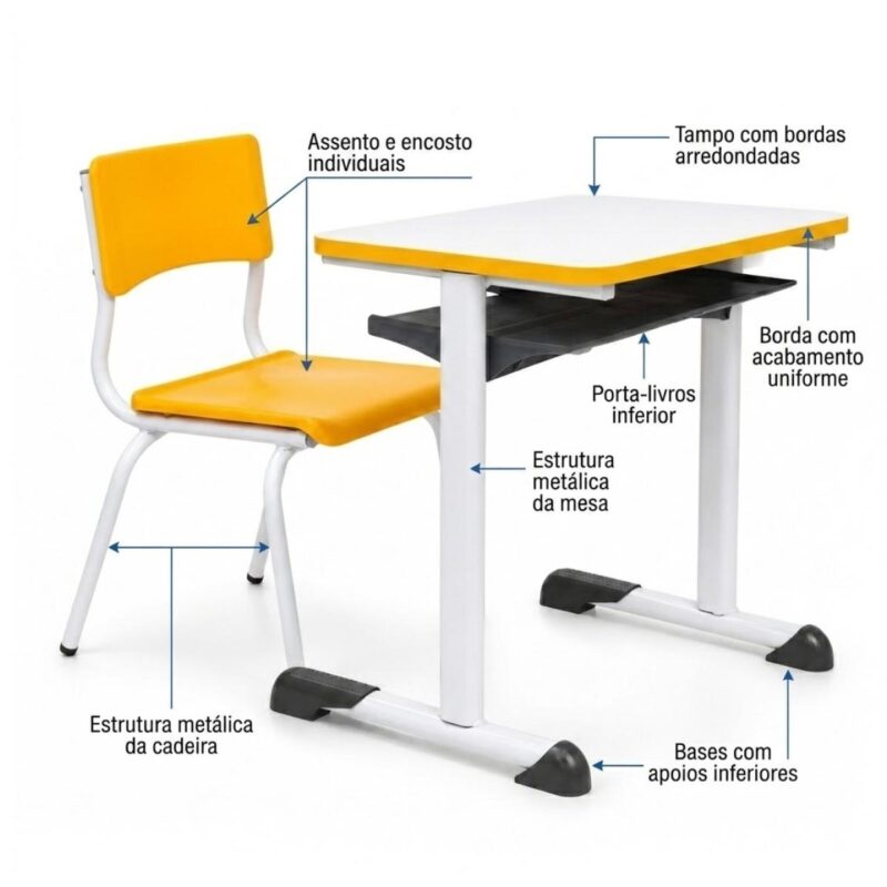 Conjunto Escolar Amarelo com Mesa e Cadeira 03 a 06 Anos