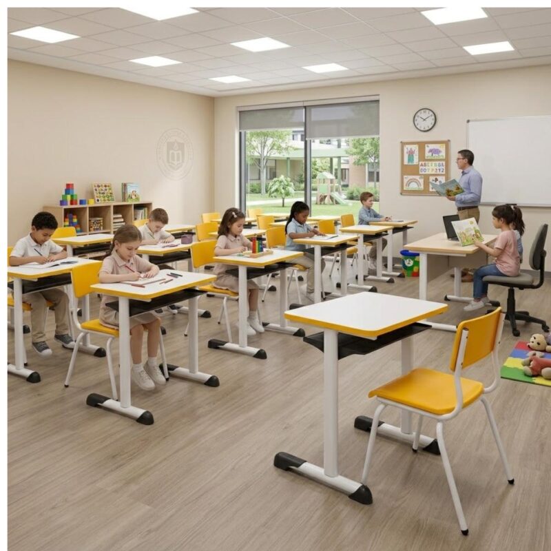 Conjunto Escolar Amarelo com Mesa e Cadeira 03 a 06 Anos