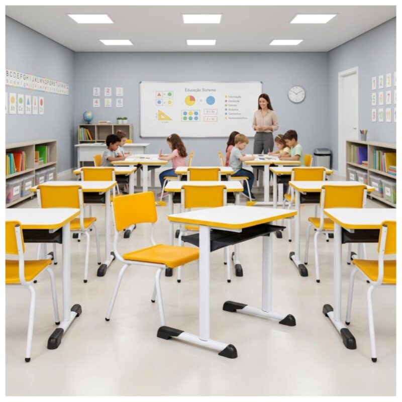 Conjunto Escolar Amarelo com Mesa e Cadeira 03 a 06 Anos