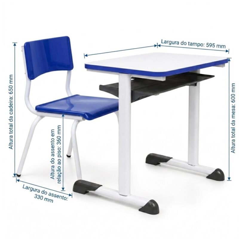 Conjunto Escolar Azul com Mesa e Cadeira 03 a 06 Anos