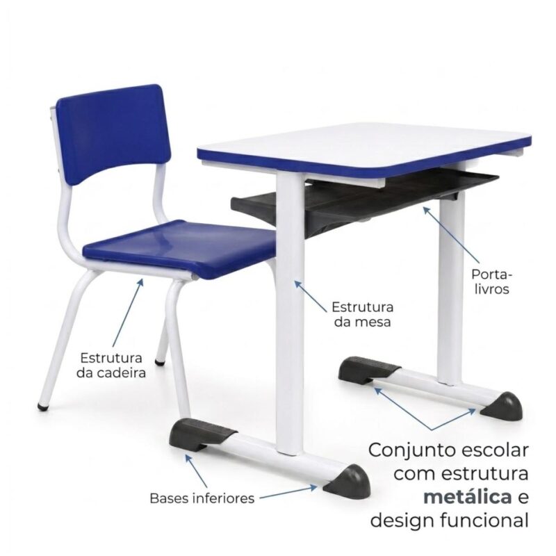 Conjunto Escolar Azul com Mesa e Cadeira 06 a 10 Anos