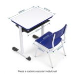 Conjunto Escolar Azul com Mesa e Cadeira 06 a 10 Anos
