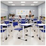 Conjunto Escolar Azul com Mesa e Cadeira 03 a 06 Anos