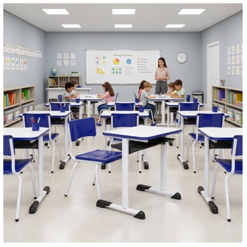 Conjunto Escolar Azul com Mesa e Cadeira 03 a 06 Anos