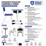 Conjunto Escolar Azul com Mesa e Cadeira 03 a 06 Anos