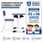 Conjunto Escolar Azul com Mesa e Cadeira 03 a 06 Anos