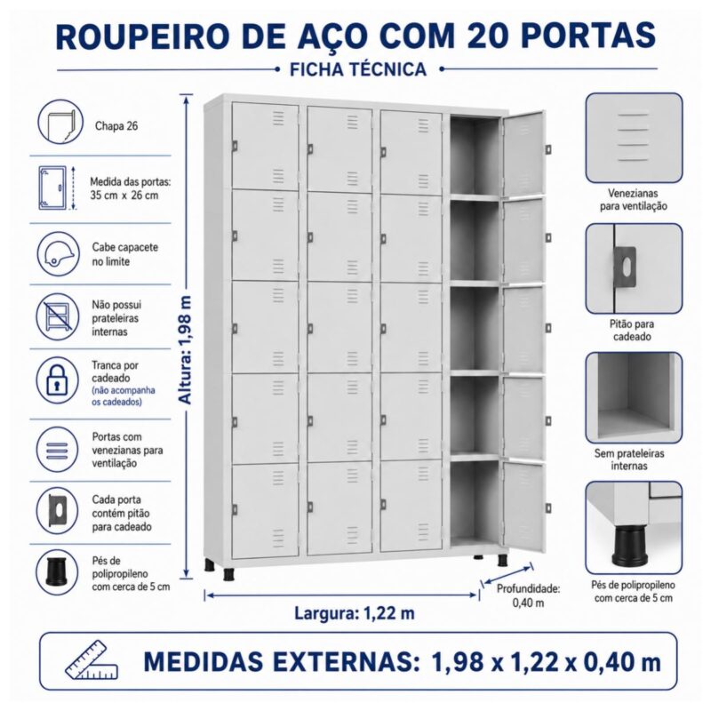 Roupeiro de Aço 20 Portas para Vestiário