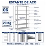 Móveis de Aço para Escritório Estante de Aço 1,98x0,92x0,40m com 6 Prateleiras Reguláveis 20kg