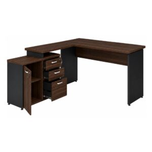 Mesa Escritório em "L" - 1,70x1,50m (Extensível) - com Armário Misto (03 Gav.) - Louro / Preto - 23489