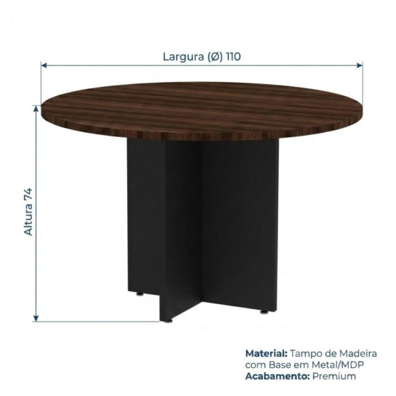 Móveis para Escritório Mesa de Reunião Redonda -1,10x1,10x0,74m - Louro / Preto - 51011